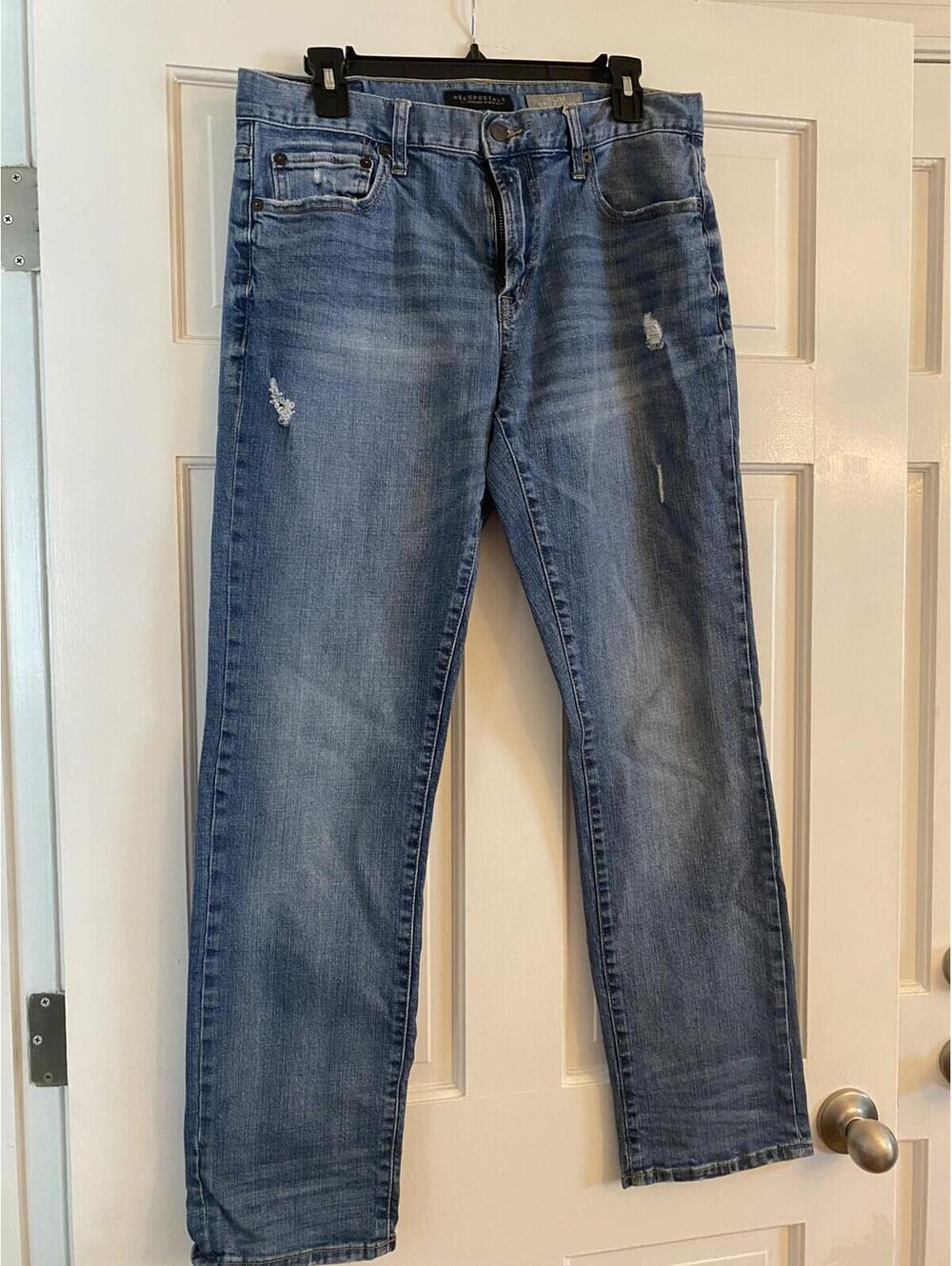 Aeropostale Slim Straight Jeans Mens 32x32 Blue Distressed Denim Medium Wash